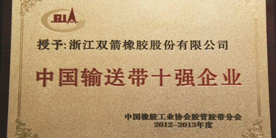 Double Arrow is granted as Chinas Top Ten Conveyor Belt Enterprises Again